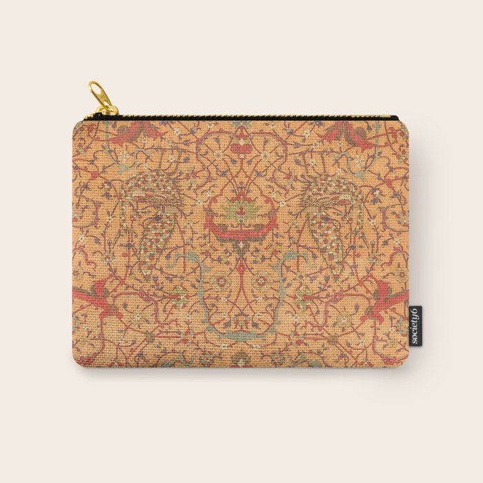 Flowery Vines V // 16th Century Contemporary Red Blue Yellow Colorful Ornate Accent Rug Pattern Carry All Pouch Gallery Image 1