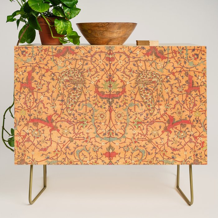 Flowery Vines V // 16th Century Contemporary Red Blue Yellow Colorful Ornate Accent Rug Pattern Credenza Gallery Image 1