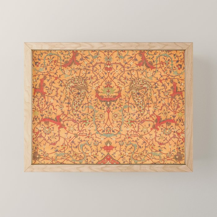 Flowery Vines V // 16th Century Contemporary Red Blue Yellow Colorful Ornate Accent Rug Pattern Mini Art Print Gallery Image 1