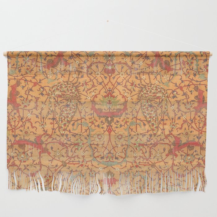 Flowery Vines V // 16th Century Contemporary Red Blue Yellow Colorful Ornate Accent Rug Pattern Wall Hanging Gallery Image 1