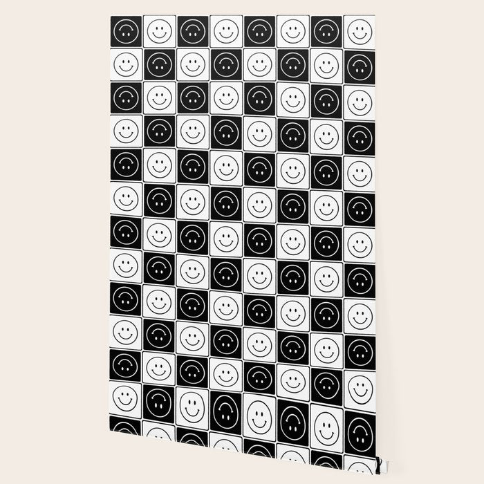 Checked Smiley Faces Pattern (Black & White) Wallpaper Gallery Image 2