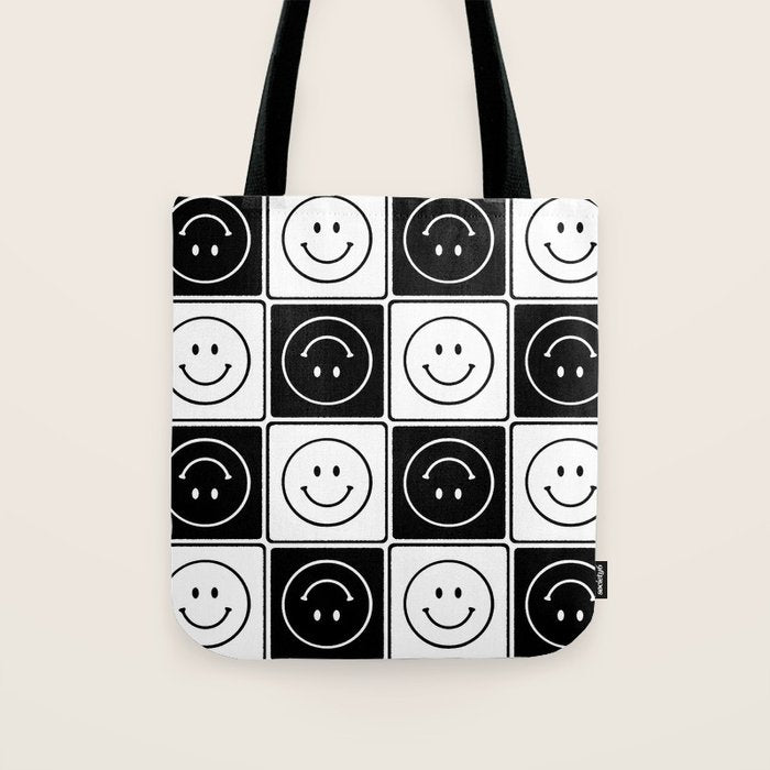 Checked Smiley Faces Pattern (Black & White) Tote Bag Gallery Image 1