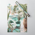 Travel Photography Art Print | Tropical Plant Leaves In Marrakech Photo | Green Pool Interior Design Wrapping Paper Gallery Image 1
