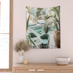 Travel Photography Art Print | Tropical Plant Leaves In Marrakech Photo | Green Pool Interior Design Wall Tapestry Gallery Image 2