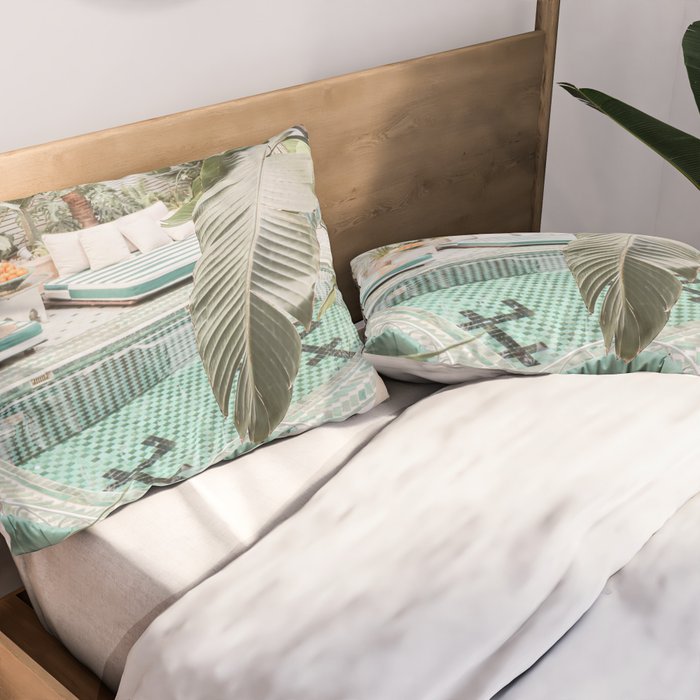 Travel Photography Art Print | Tropical Plant Leaves In Marrakech Photo | Green Pool Interior Design Pillow Sham Gallery Image 2