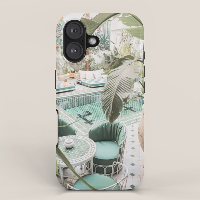 Travel Photography Art Print | Tropical Plant Leaves In Marrakech Photo | Green Pool Interior Design iPhone Case Gallery Image 1