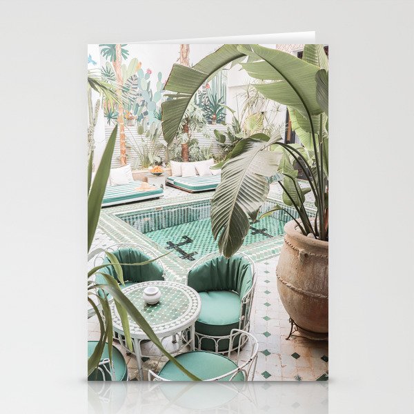 Travel Photography Art Print | Tropical Plant Leaves In Marrakech Photo | Green Pool Interior Design Stationery Card Gallery Image 1