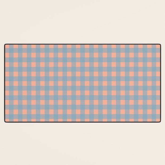 Gingham Check Pattern in Light Blue and Peach Desk Mat Gallery Image 3