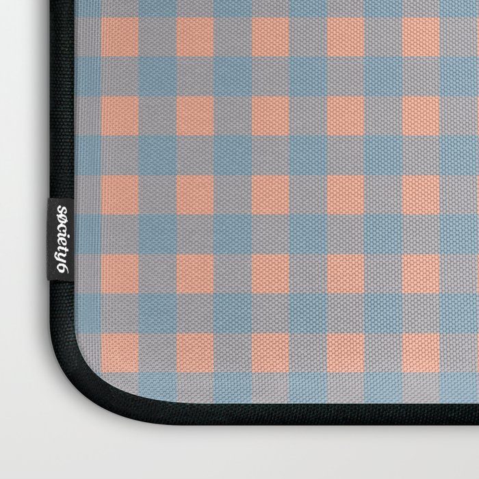 Gingham Check Pattern in Light Blue and Peach Laptop Sleeve Gallery Image 3