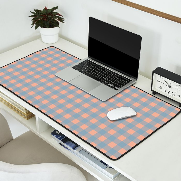 Gingham Check Pattern in Light Blue and Peach Desk Mat Gallery Image 2