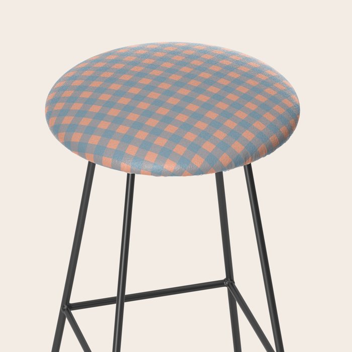Gingham Check Pattern in Light Blue and Peach Stool Gallery Image 2