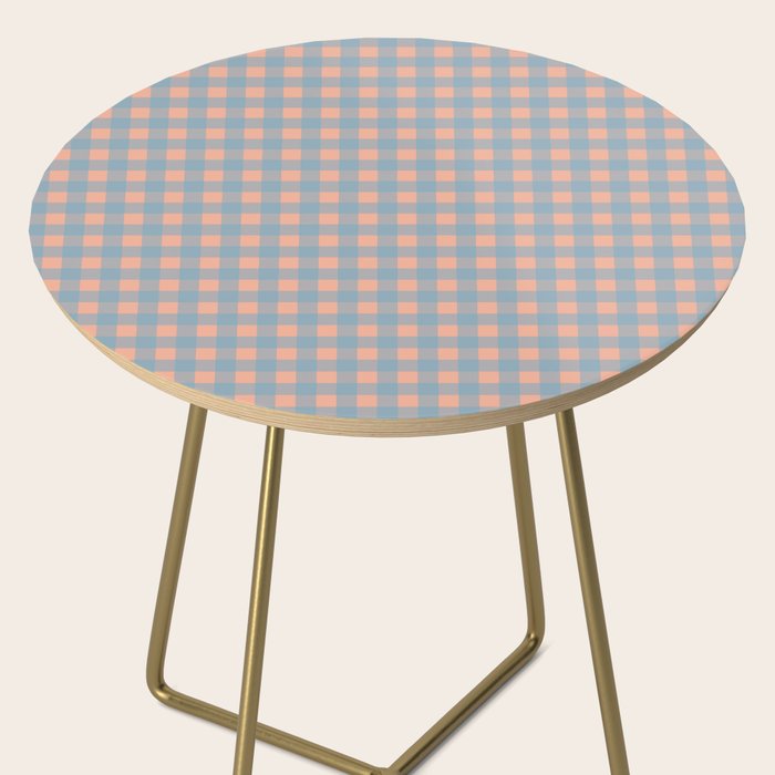 Gingham Check Pattern in Light Blue and Peach Side Table Gallery Image 2
