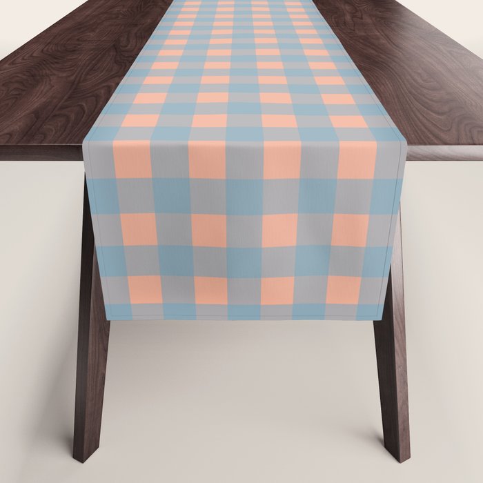 Gingham Check Pattern in Light Blue and Peach Table Runner Gallery Image 1