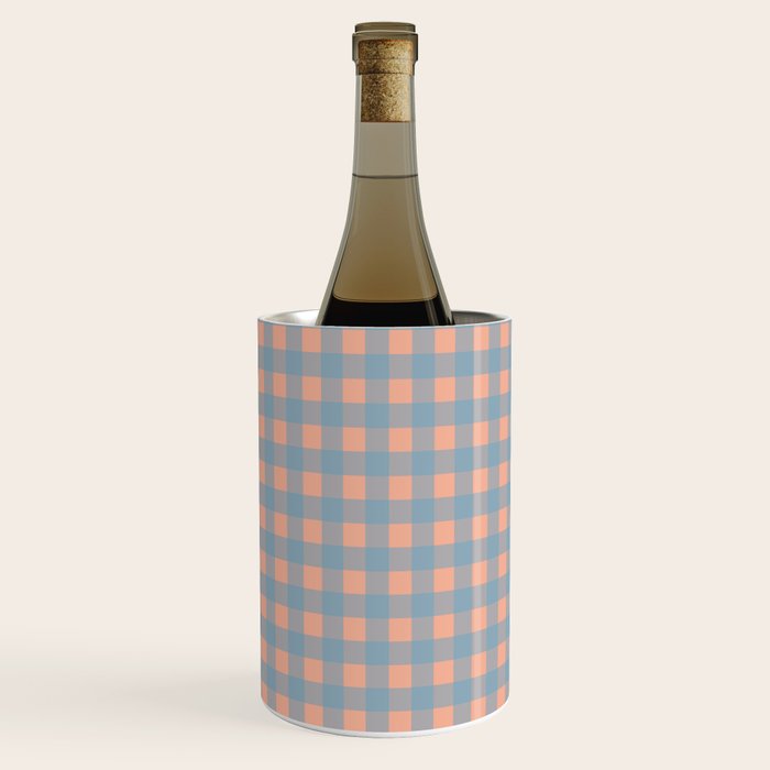 Gingham Check Pattern in Light Blue and Peach Wine Chiller Gallery Image 2