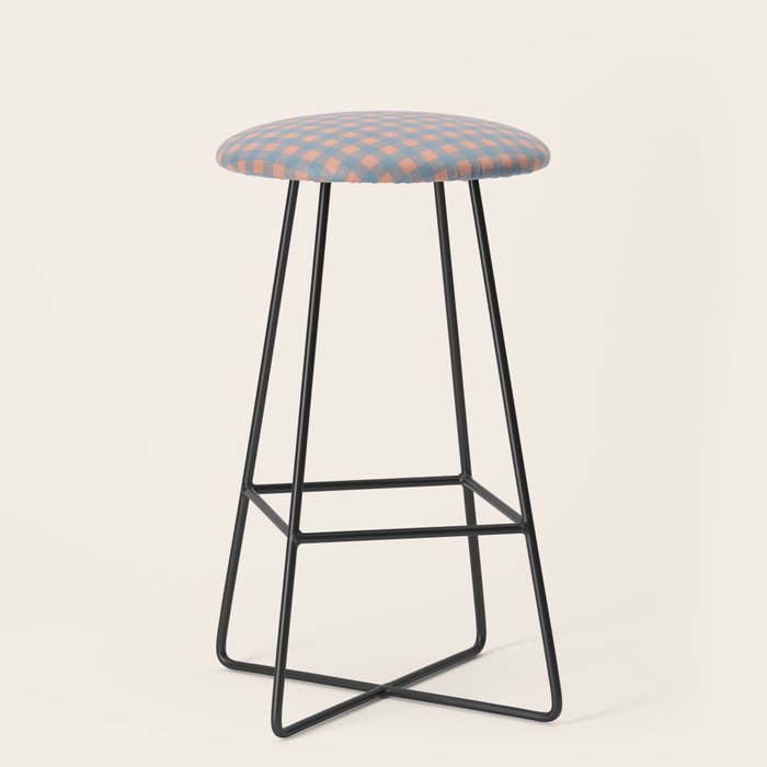 Gingham Check Pattern in Light Blue and Peach Stool Gallery Image 1