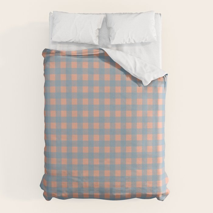 Gingham Check Pattern in Light Blue and Peach Duvet Cover Gallery Image 6