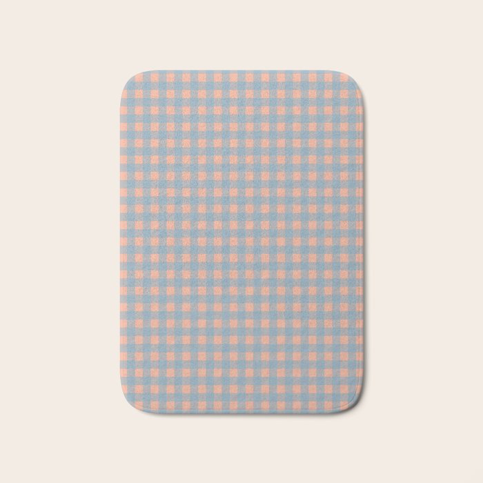 Gingham Check Pattern in Light Blue and Peach Bath Mat Gallery Image 1