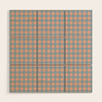 Gingham Check Pattern in Light Blue and Peach Wood Wall Art Gallery Image 1