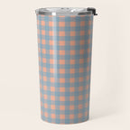 Gingham Check Pattern in Light Blue and Peach Travel Mug Gallery Image 2