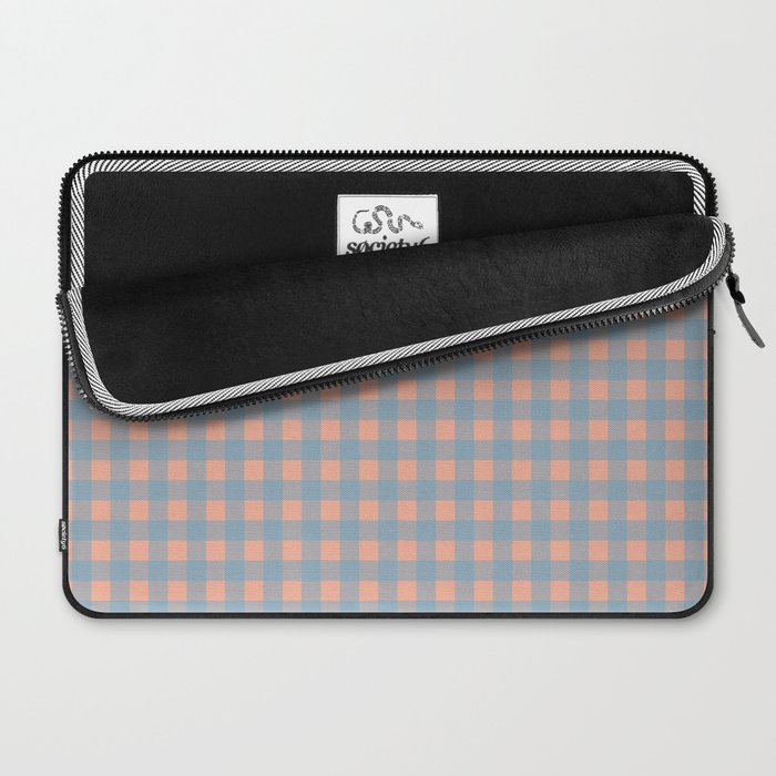 Gingham Check Pattern in Light Blue and Peach Laptop Sleeve Gallery Image 2
