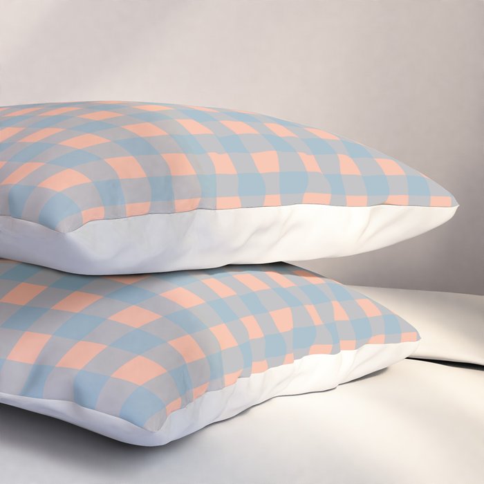 Gingham Check Pattern in Light Blue and Peach Pillow Sham Gallery Image 3