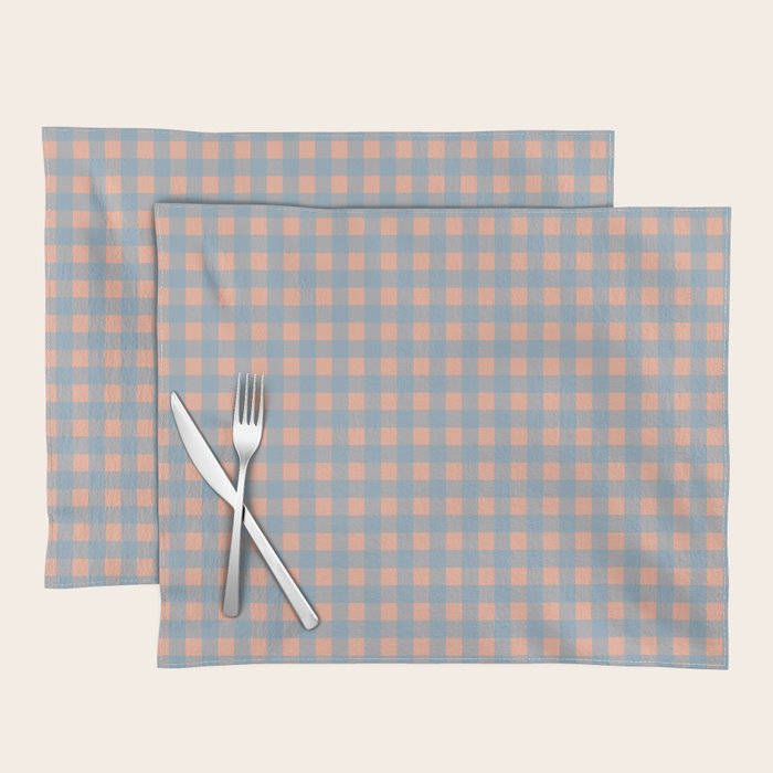 Gingham Check Pattern in Light Blue and Peach Placemat Gallery Image 1