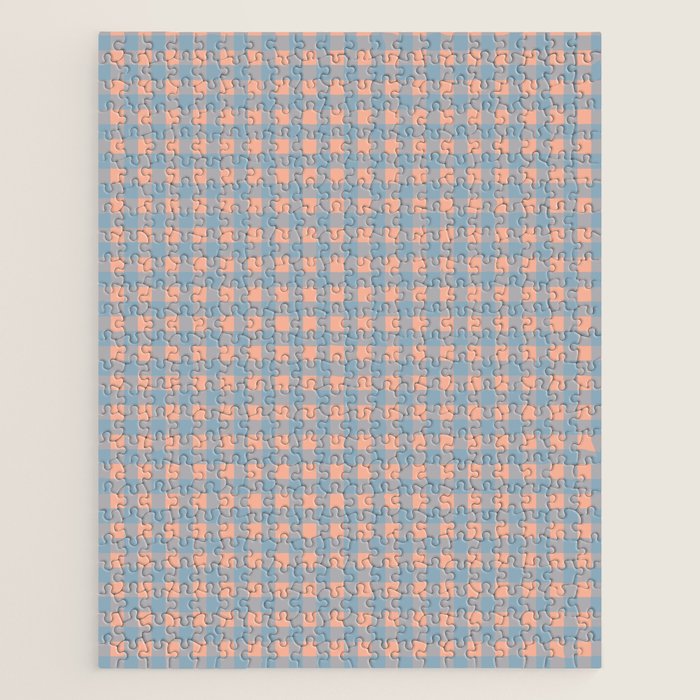 Gingham Check Pattern in Light Blue and Peach Jigsaw Puzzle Gallery Image 1