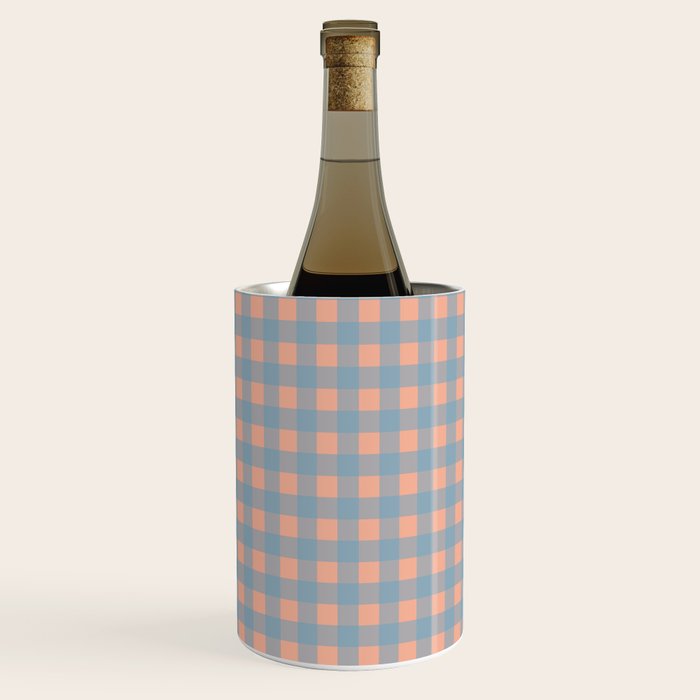 Gingham Check Pattern in Light Blue and Peach Wine Chiller Gallery Image 1