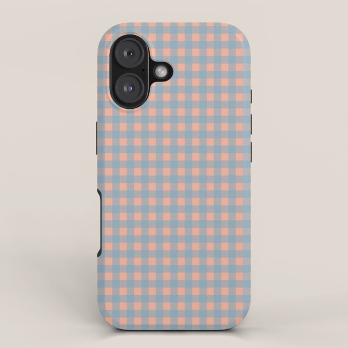 Gingham Check Pattern In Light Blue And Peach Iphone Case