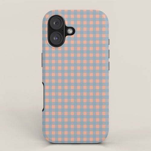 Gingham Check Pattern In Light Blue And Peach Iphone Case Gallery Image 1