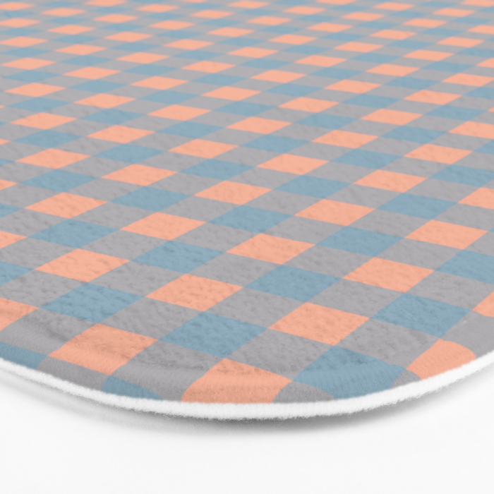 Gingham Check Pattern in Light Blue and Peach Bath Mat Gallery Image 3