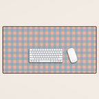 Gingham Check Pattern in Light Blue and Peach Desk Mat Gallery Image 1