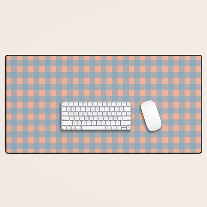 Gingham Check Pattern in Light Blue and Peach Desk Mat Gallery Image 1