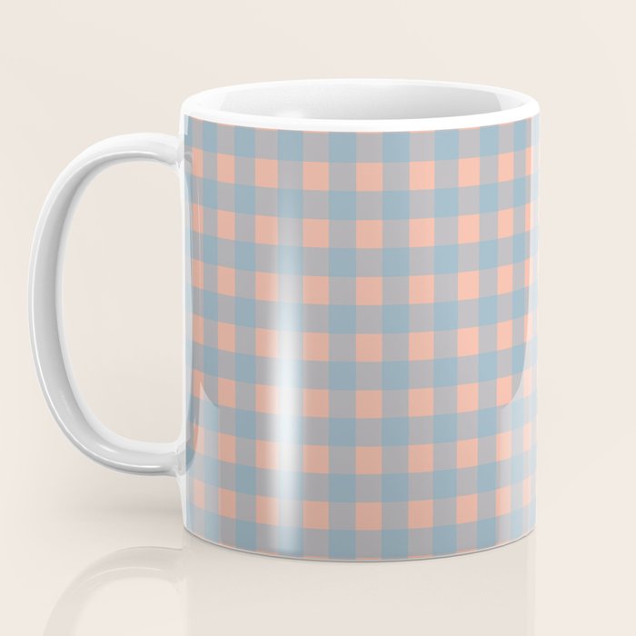 Gingham Check Pattern in Light Blue and Peach Coffee Mug Gallery Image 3