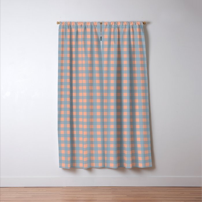 Gingham Check Pattern in Light Blue and Peach Window Curtain Gallery Image 3