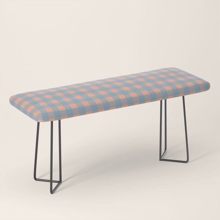 Gingham Check Pattern in Light Blue and Peach Bench Gallery Image 1