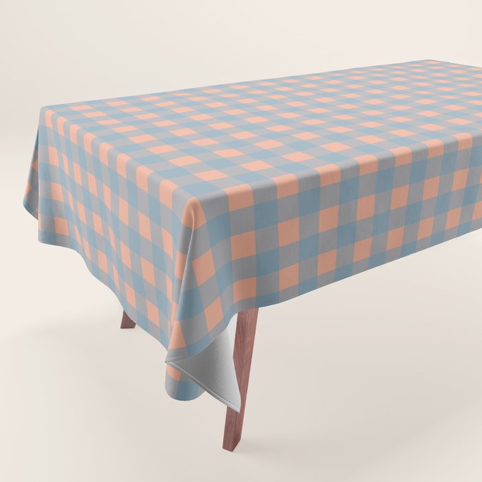 Gingham Check Pattern in Light Blue and Peach Tablecloth Gallery Image 1