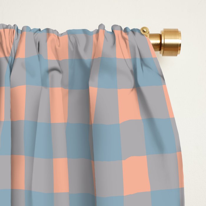 Gingham Check Pattern in Light Blue and Peach Window Curtain Gallery Image 2
