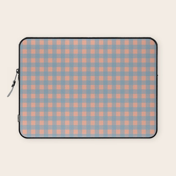 Gingham Check Pattern in Light Blue and Peach Laptop Sleeve Gallery Image 1