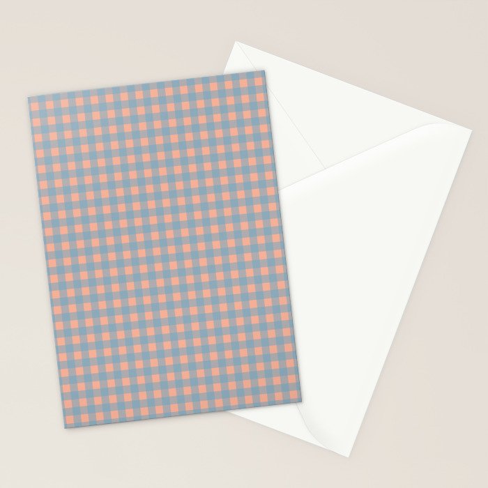 Gingham Check Pattern in Light Blue and Peach Stationery Card Gallery Image 2