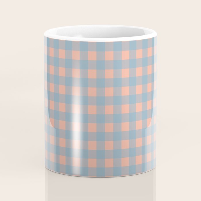 Gingham Check Pattern in Light Blue and Peach Coffee Mug Gallery Image 4