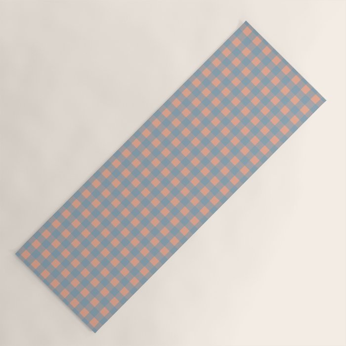 Gingham Check Pattern in Light Blue and Peach Yoga Mat Gallery Image 1