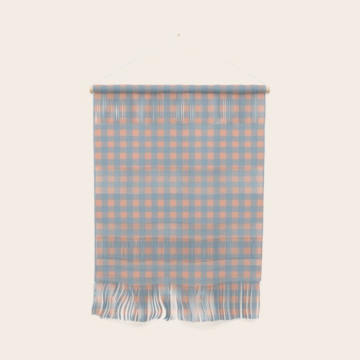 Gingham Check Pattern in Light Blue and Peach Wall Hanging Gallery Image 1