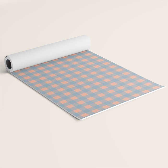 Gingham Check Pattern in Light Blue and Peach Yoga Mat Gallery Image 2
