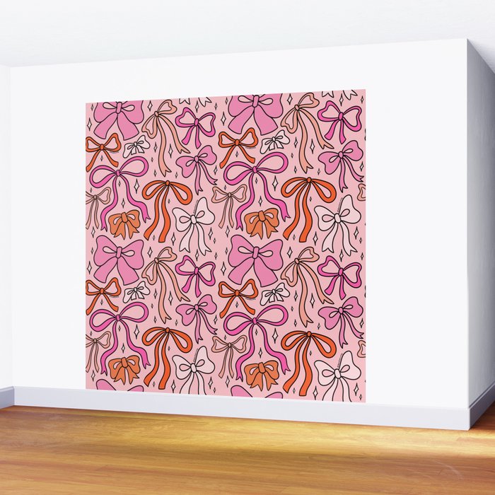 Pink Bow Print Wall Mural Gallery Image 2