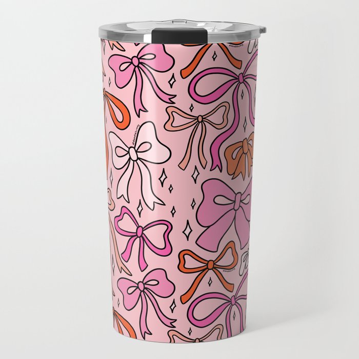 Pink Bow Print Travel Mug Gallery Image 1