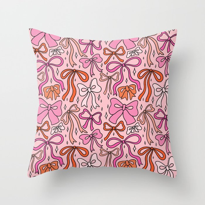 Pink Bow Print Throw Pillow Gallery Image 1