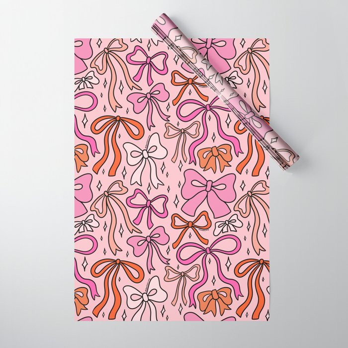 Pink Bow Print Wrapping Paper Gallery Image 1