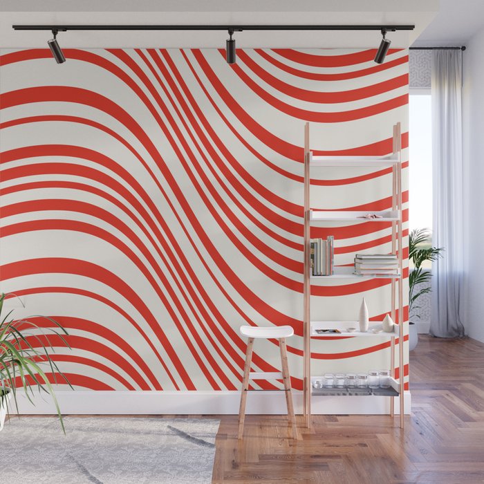 Wavy Stripes I - Red & White Candy Cane Wall Mural Gallery Image 1