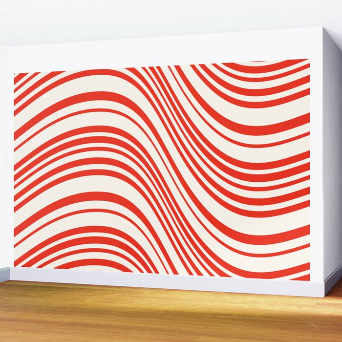 Wavy Stripes I - Red & White Candy Cane Wall Mural Gallery Image 2